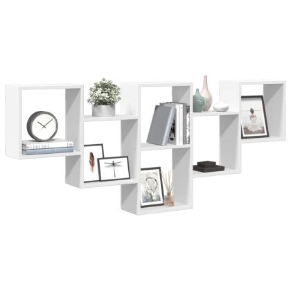 Стенен рафт, бял, 159x18x66 см, инженерно дърво