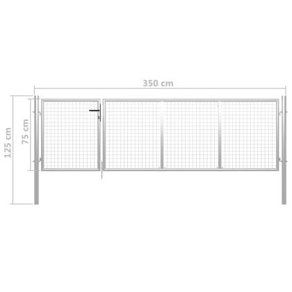 Градинска порта, стомана, 350x75 см, сребриста
