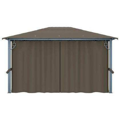 Шатра със завеси и LED светещи стрингове 4x3 м таупе алуминий