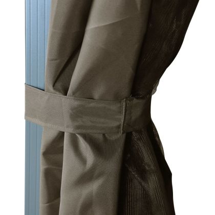 Шатра със завеси и LED светещи стрингове 4x3 м таупе алуминий