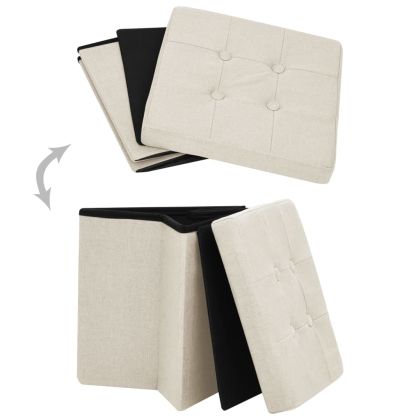 Сгъваеми табуретки за съхранение 2 бр кремавобели изкуствен лен