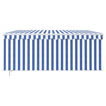 Ръчно прибиращ се сенник с щора и LED, 3x2,5 м, синьо и бяло