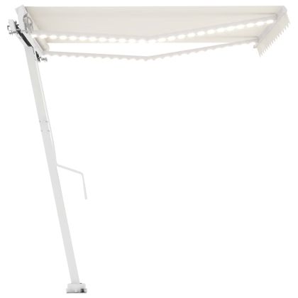 Ръчно прибираща се тента с LED, 300x250 см, кремава