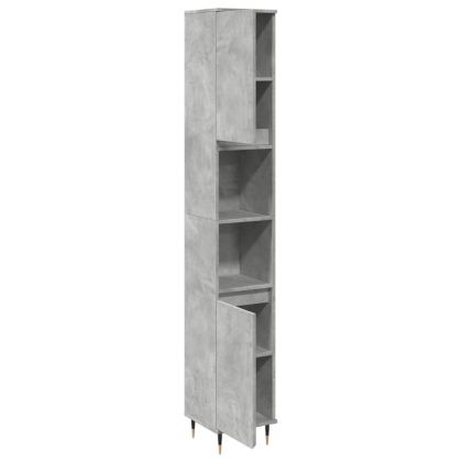 Шкаф за баня, бетонно сив, 30x30x190 см, инженерно дърво