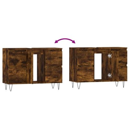 Шкаф за баня, опушен дъб, 80x33x60 см, инженерно дърво