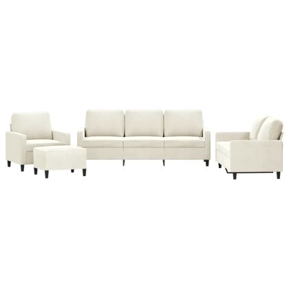 Комплект дивани от 4 части с възглавници, кремав, кадифе