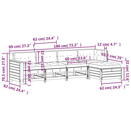 Градински комплект с възглавници, 5 части, дугласко дърво масив