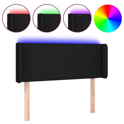 LED горна табла за легло, черна, 103x16x78/88 см, плат