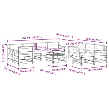 Градински комплект с възглавници, 10части, дугласко дърво масив