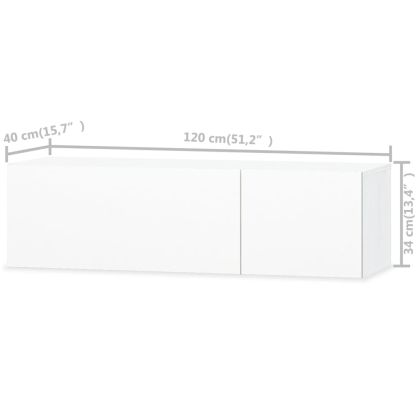 ТВ шкаф, инженерно дърво, 120x40x34 см, силен гланц, бял