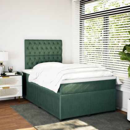 Боксспринг легло с матрак, тъмнозелено, 120x200 см, кадифе