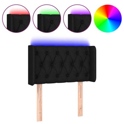 LED горна табла за легло, черна, 83x16x78/88 см, плат