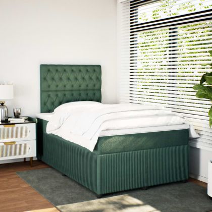Боксспринг легло с матрак, тъмнозелено, 120x200 см, кадифе