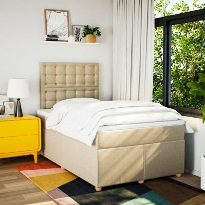 Боксспринг легло с матрак, кремаво, 120x200 см, плат