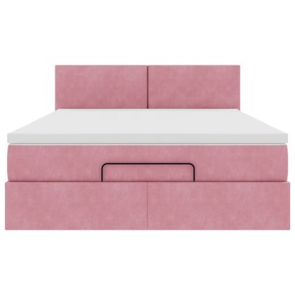 Османско легло с матрак розово 140x190cm кадифе