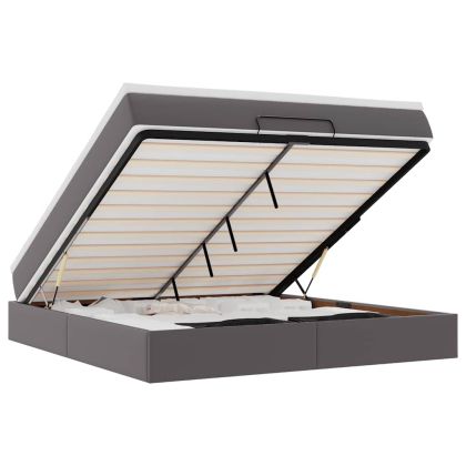 Османска легло с матрак, сиво, 160x200 см, изкуствена кожа