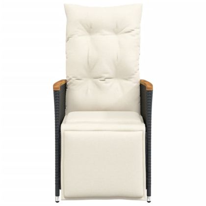 Накланящи градински столове с възглавници 2 бр черни полиратан