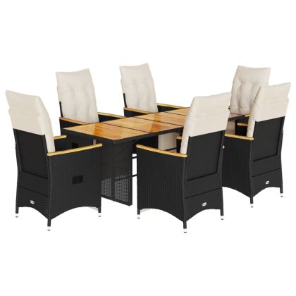 Градински бистро комплект с възглавници 5 части черен полиратан