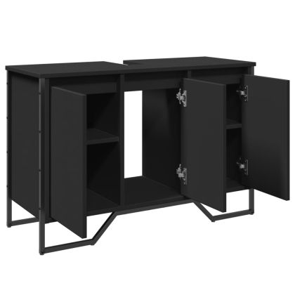 Шкаф за мивка за баня, черен, 91x35x60 см, инженерно дърво