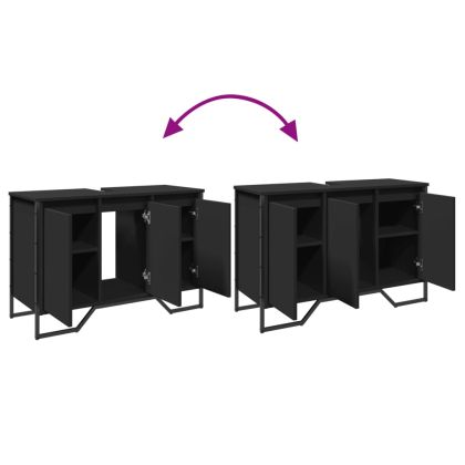 Шкаф за мивка за баня, черен, 91x35x60 см, инженерно дърво