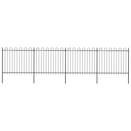 Градинска ограда с обръч връх, стомана, 714,5x150 см, черна