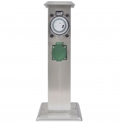 Градински стълб за ел. контакти, неръждаема стомана с часовник
