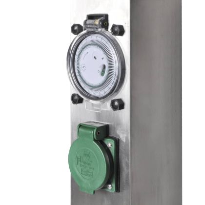 Градински стълб за ел. контакти, неръждаема стомана с часовник