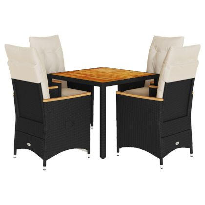 Градински трапезен комплект възглавници 5 части черен полиратан