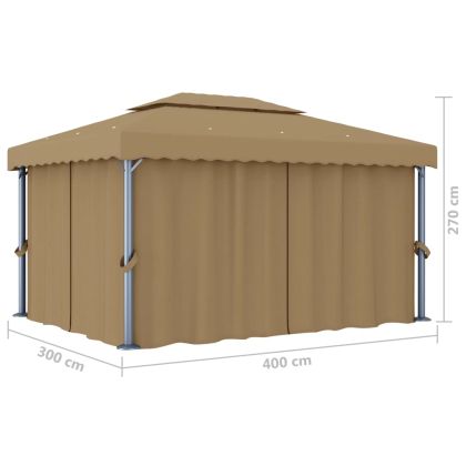 Шатра със завеси, 4x3 м, таупе, алуминий