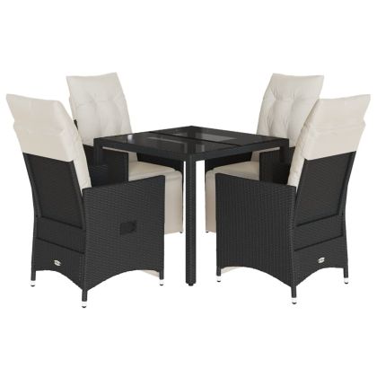 Градински трапезен комплект възглавници 5 части черен полиратан