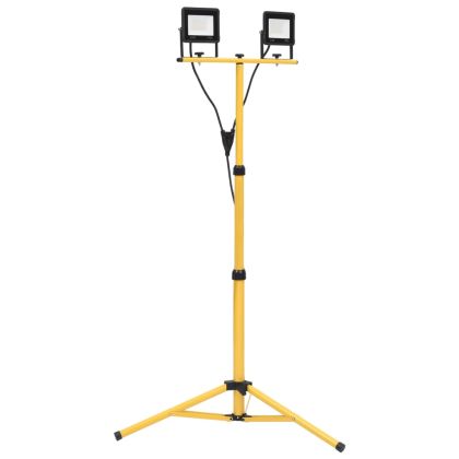 LED прожектор със статив, 2x50 W, топло бяло