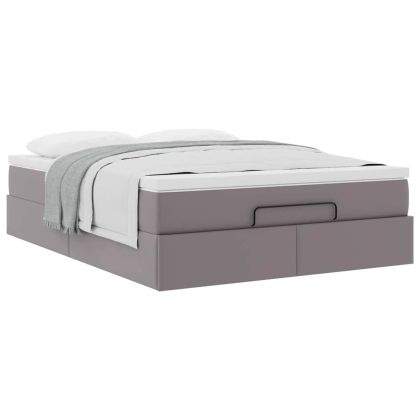 Османско легло с матрак сиво 140x190cm изкуствена кожа