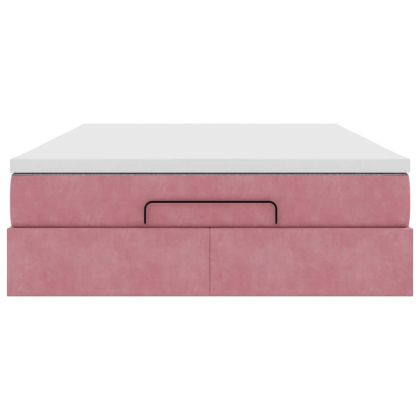 Османско легло с матрак розово 140x190cm кадифе