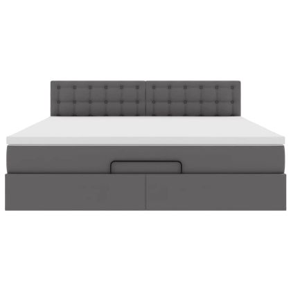 Османска легло с матрак, сиво, 180x200 см, изкуствена кожа
