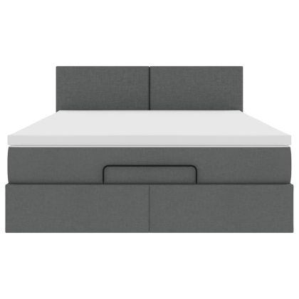 Османско легло с матрак Тъмно сиво 140x190 cm Тъкан
