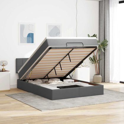 Османско легло с матрак Тъмно сиво 140x190 cm Тъкан