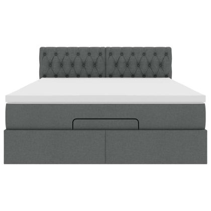 Османско легло с матрак Тъмно сиво 140x190 cm Тъкан