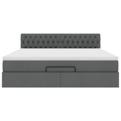 Османска легло с матрак, тъмносиво, 160x200 см, плат