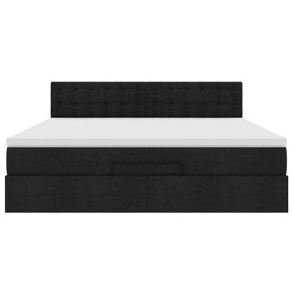 Османска легло с матрак, черно, 160x200 см, плат