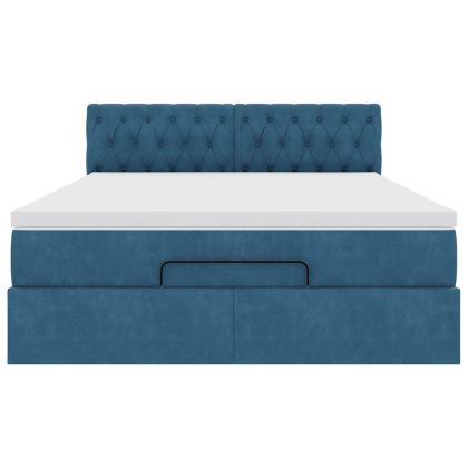 Османско легло с матрак Тъмно синьо 140x190cm кадифе