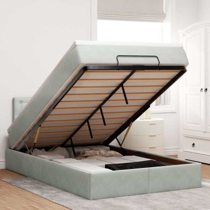 Османска легло с матрак, светлосиво, 120x200 см, кадифе