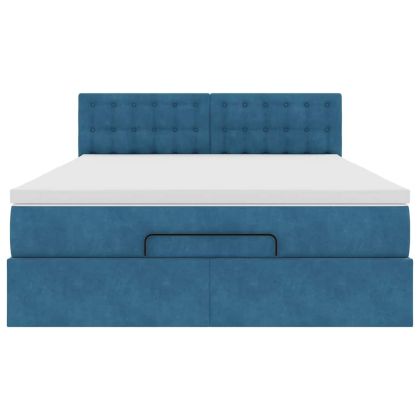 Османско легло с матрак Тъмно синьо 140x190cm кадифе