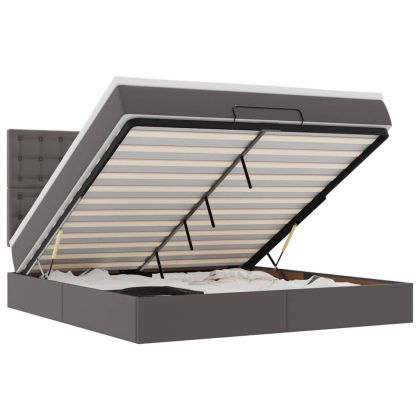 Османска легло с матрак, сиво, 160x200 см, изкуствена кожа