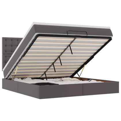 Османска легло с матрак, сиво, 180x200 см, изкуствена кожа