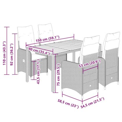 Градински бистро комплект с възглавници 5 части бежов полиратан