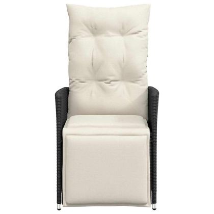 Накланящ се градински стол с възглавници, черен, полиратан