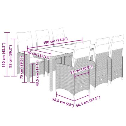Градински бистро комплект с възглавници 7 части бежов полиратан