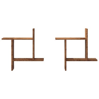 Стенни рафтове, 2 бр, старо дърво, 50x12x50 см, инженерно дърво