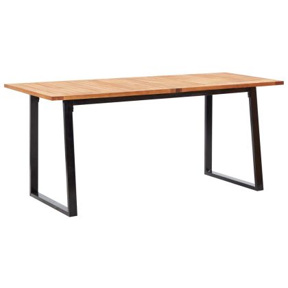 Външен трапезен комплект от 7 части, полиратан и акация, сиво