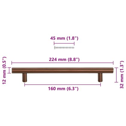 Дръжки за шкафове, 10 бр, бронз, 160 мм, неръждаема стомана
